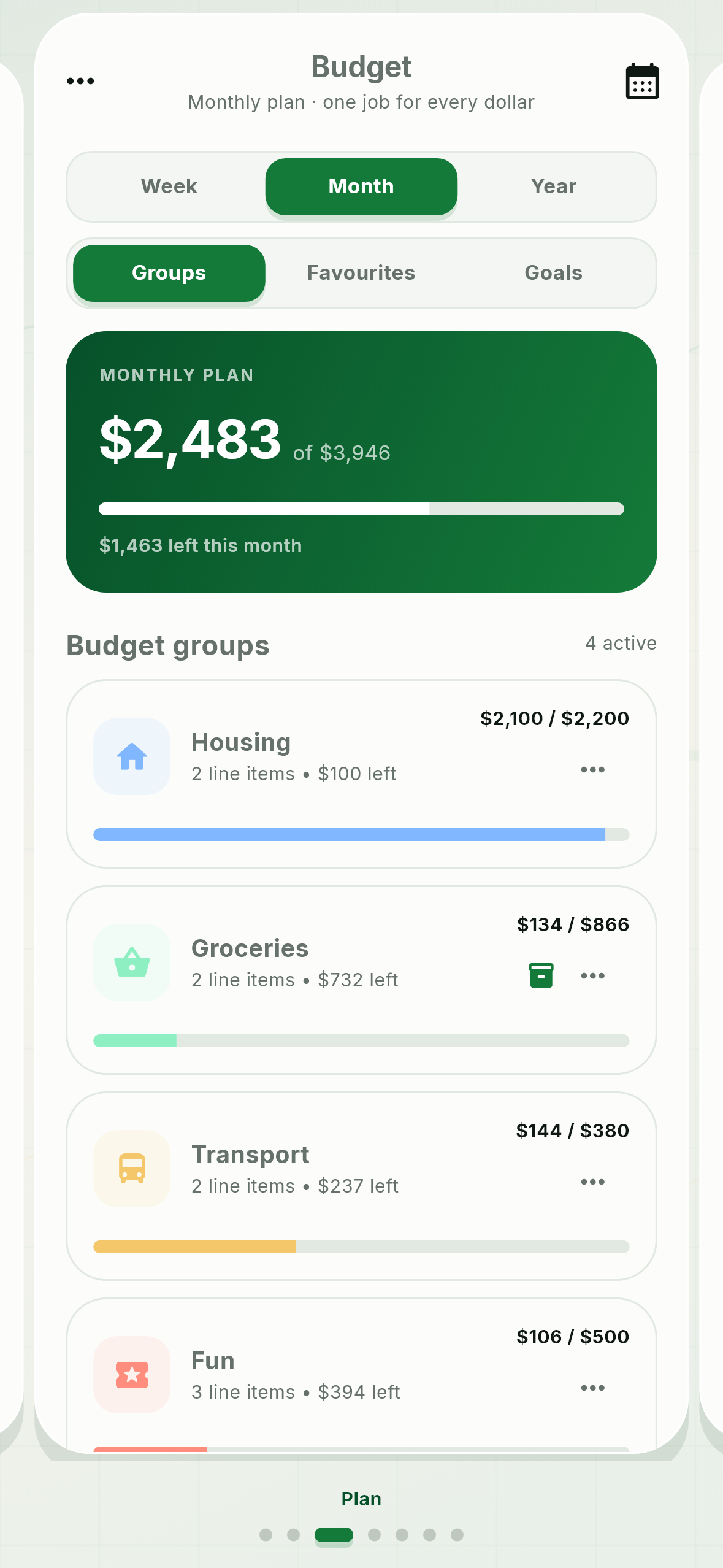 VULT budget plan showing flexible time periods and categories