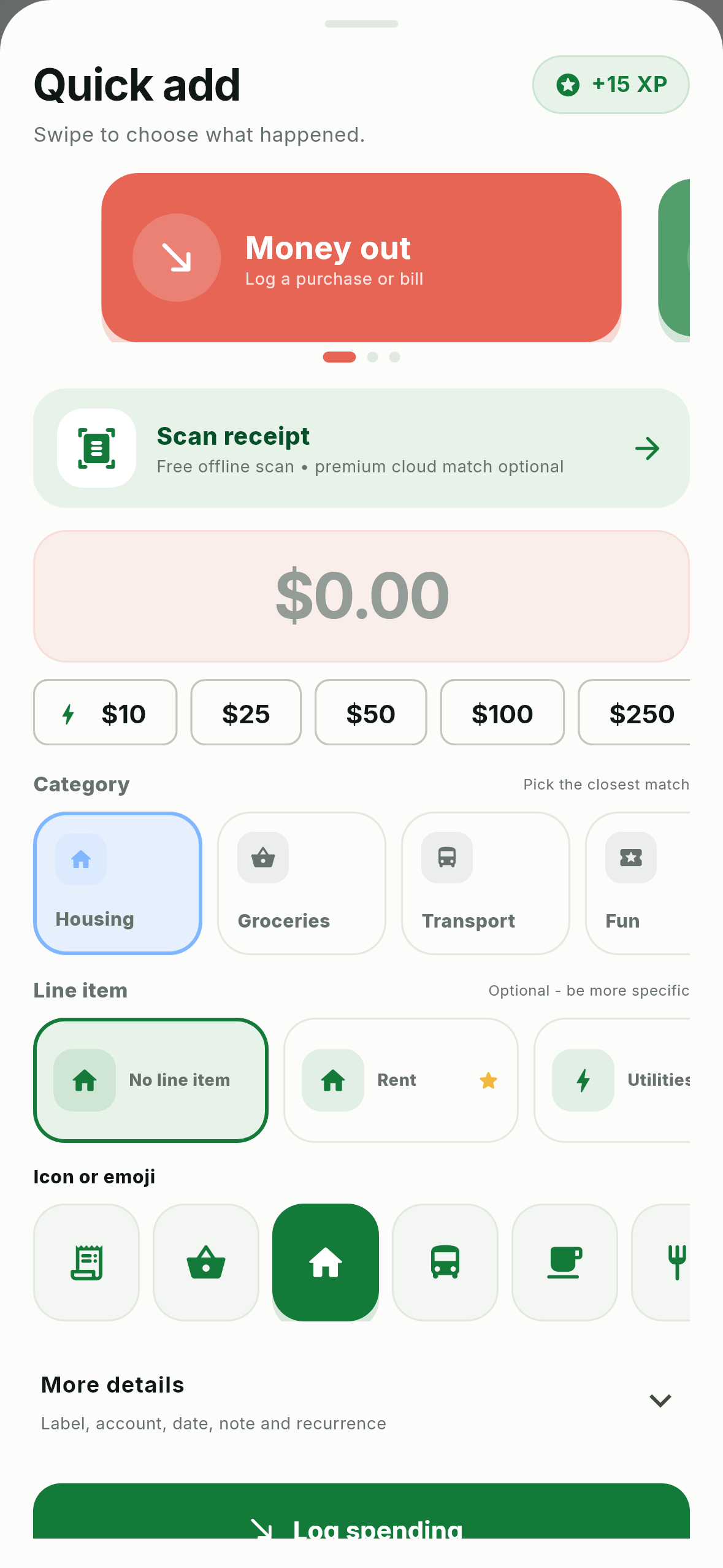 VULT quick expense entry