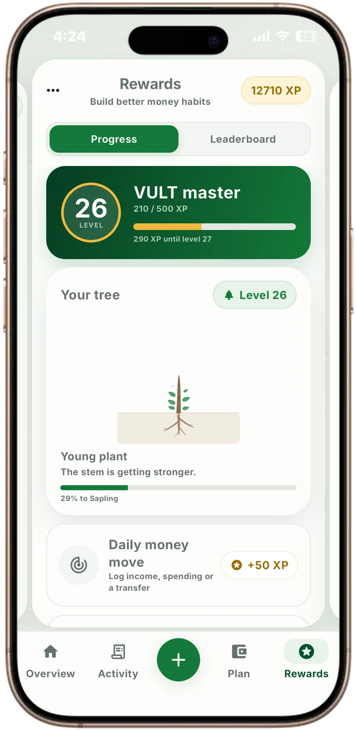 VULT levels and rewards on iPhone